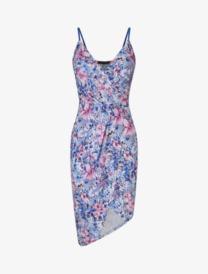 Robe style portefeuille à imprimé fleurs tropicales - Bleu - 1