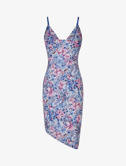 Robe style portefeuille à imprimé fleurs tropicales - Bleu - 2
