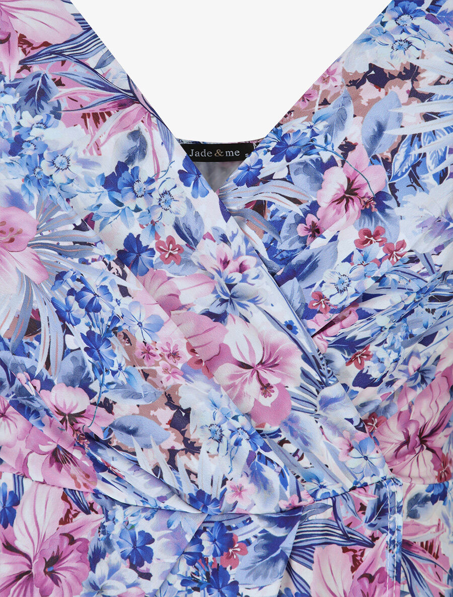 Robe style portefeuille à imprimé fleurs tropicales - Bleu - 3