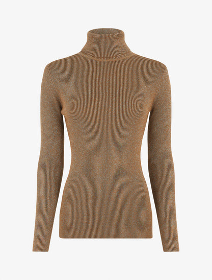 Pull col roulé ajusté et irisé - Camel - 1