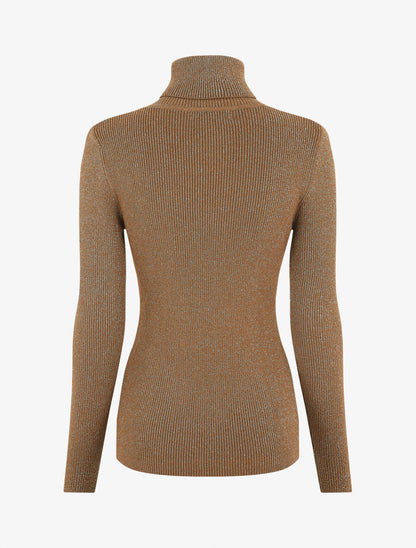Pull col roulé ajusté et irisé - Camel - 2