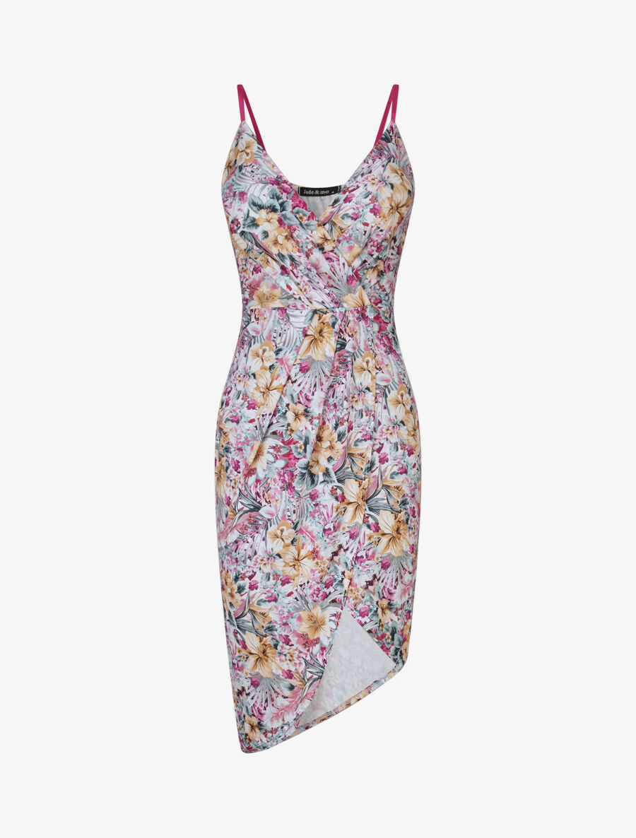Robe style portefeuille à imprimé fleurs tropicales - Rose - 4
