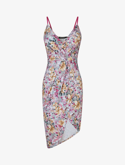 Robe style portefeuille à imprimé fleurs tropicales - Rose - 4