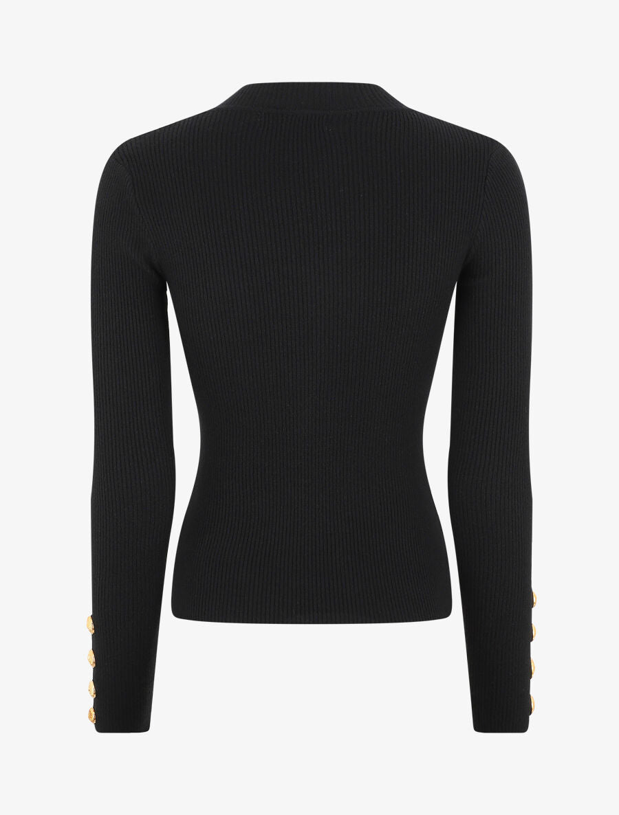 Pull col montant ajusté à boutons - Noir - 2