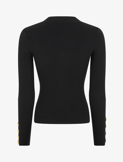 Pull col montant ajusté à boutons - Noir - 2