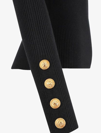 Pull col montant ajusté à boutons - Noir - 3