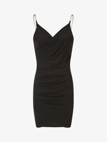 Robe drapée à bretelles en chaînes - Noir - 1