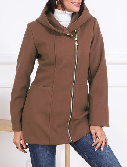 Manteau mi-long zippé à capuche - Marron - 3