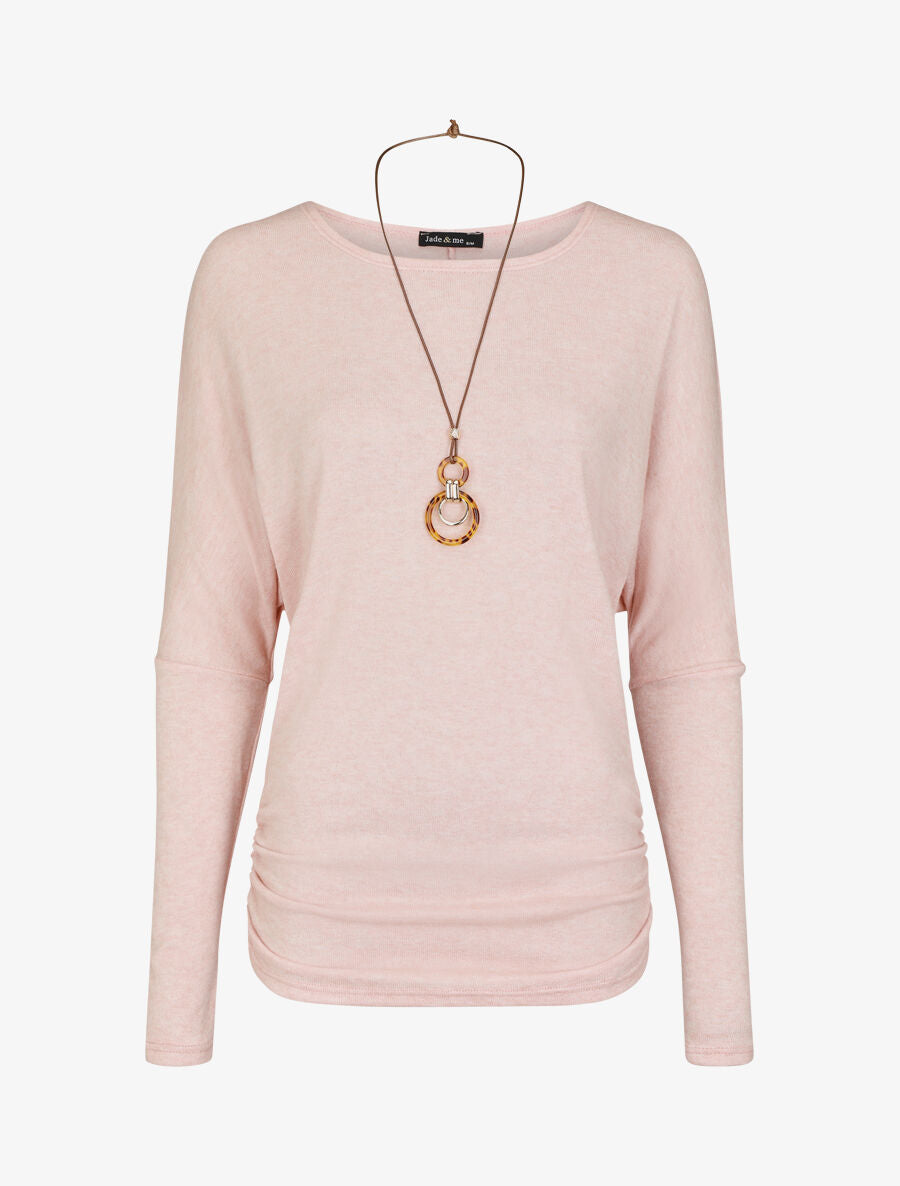 Pull fin uni froncé - Rose - 5