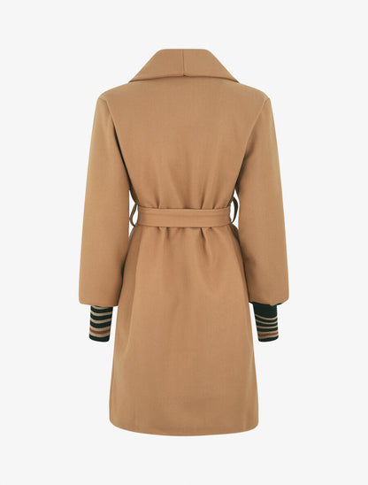 Manteau à poignets empiécés - Beige - 2