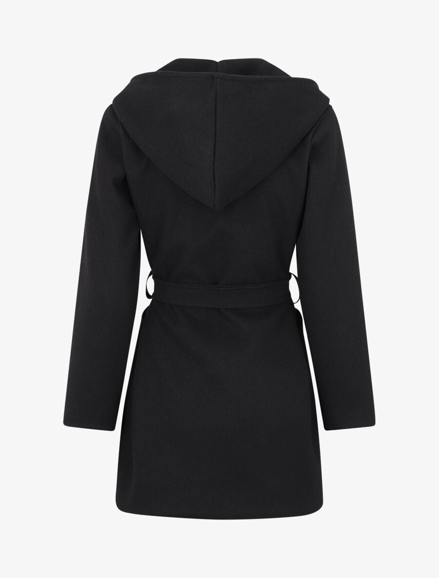 Manteau long à capuche uni - Noir - 2
