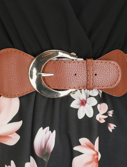 Robe longue à fleurs et col cache-coeur - Noir - 3