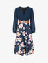 Robe longue à fleurs et col cache-coeur - Marine - 1