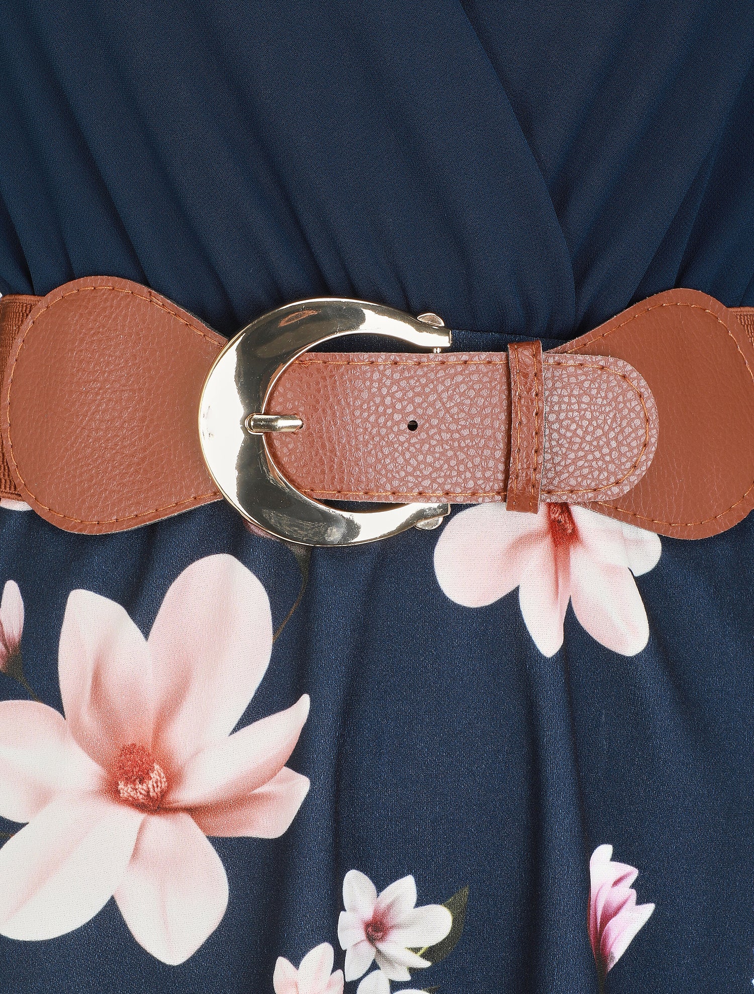 Robe longue à fleurs et col cache-coeur - Marine - 3