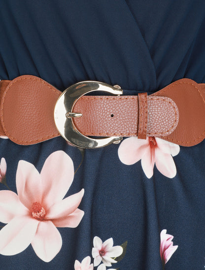 Robe longue à fleurs et col cache-coeur - Marine - 3