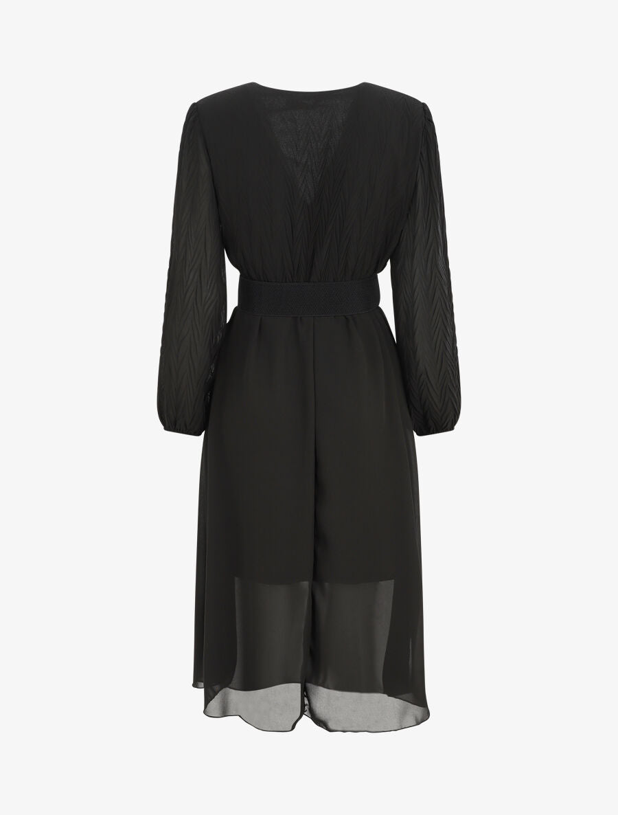 Robe longue à buste plissé - Noir - 2