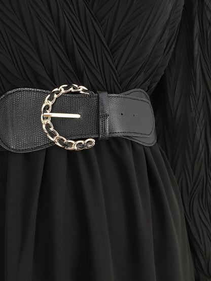 Robe longue à buste plissé - Noir - 3