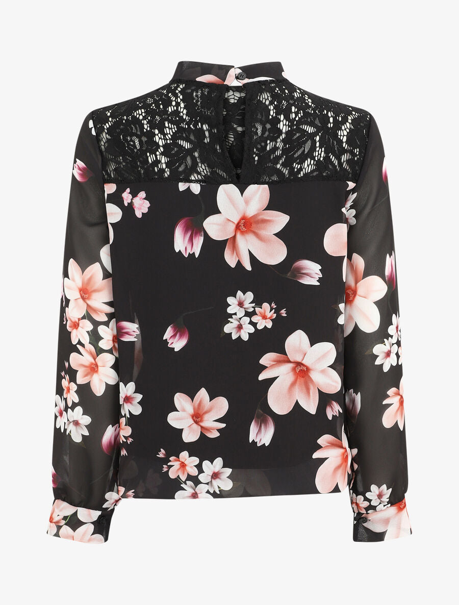 Top fleuri en dentelle - Noir - 2
