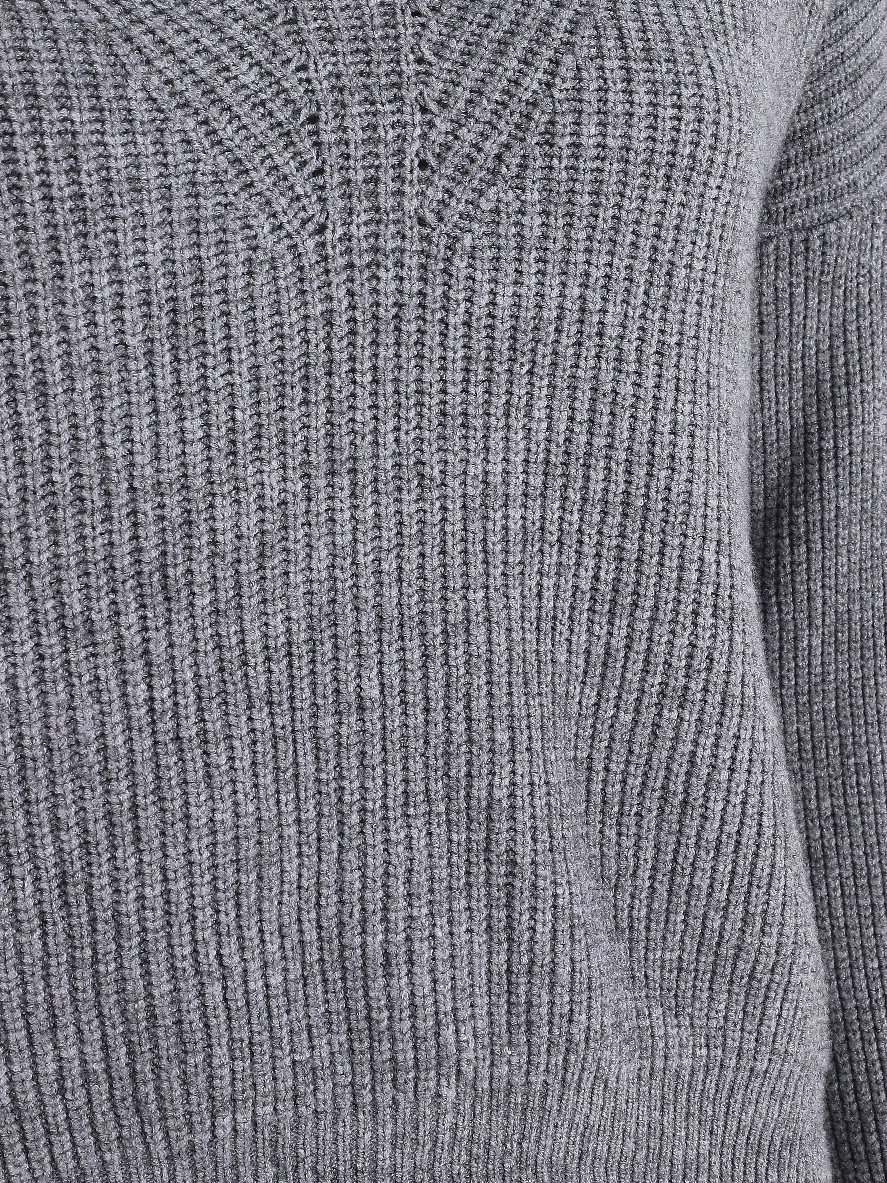Crop pull asymétrique à col V - Gris - 3