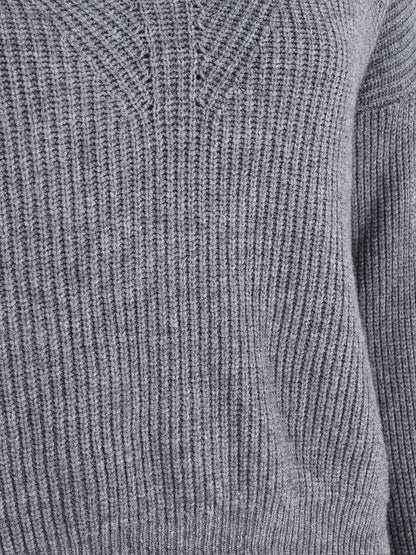 Crop pull asymétrique à col V - Gris - 3