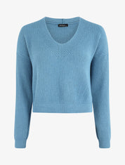 Crop pull asymétrique à col V - Bleu clair - 5