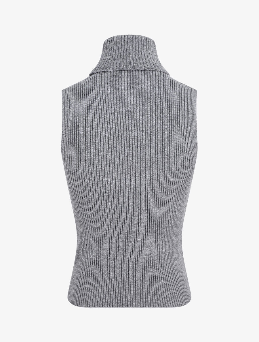 Pull ajusté sans manches à col roulé - Gris - 2