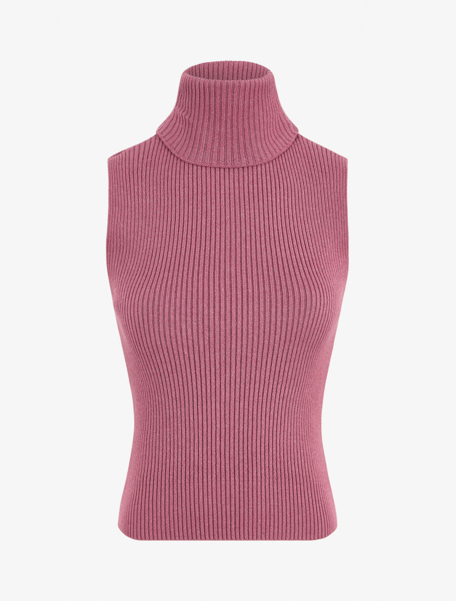 Pull ajusté sans manches à col roulé - Mauve - 1