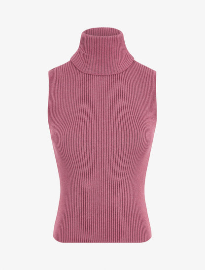 Pull ajusté sans manches à col roulé - Mauve - 1