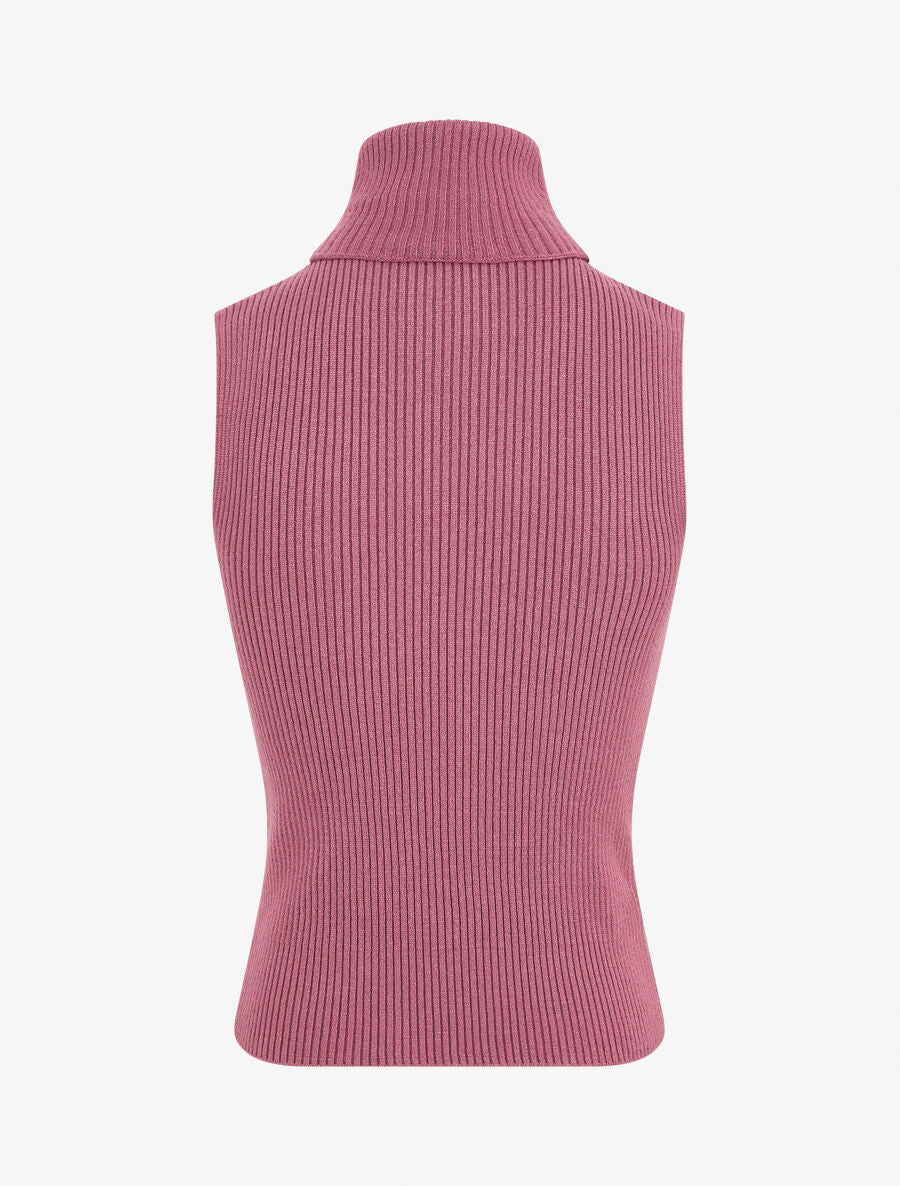 Pull ajusté sans manches à col roulé - Mauve - 2