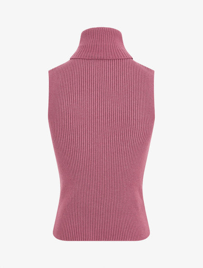 Pull ajusté sans manches à col roulé - Mauve - 2