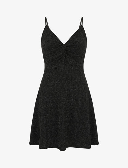 Robe patineuse pailletée à bretelles - Noir - 1