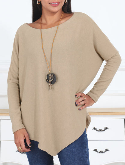 Pull ample uni en V - Beige - 4
