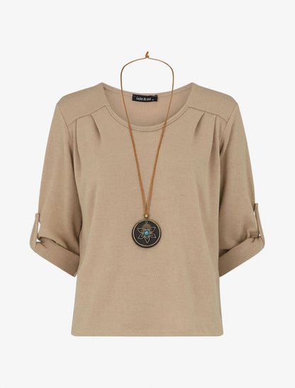 Pull ample uni col V - Beige - 1