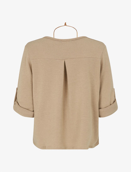 Pull ample uni col V - Beige - 2