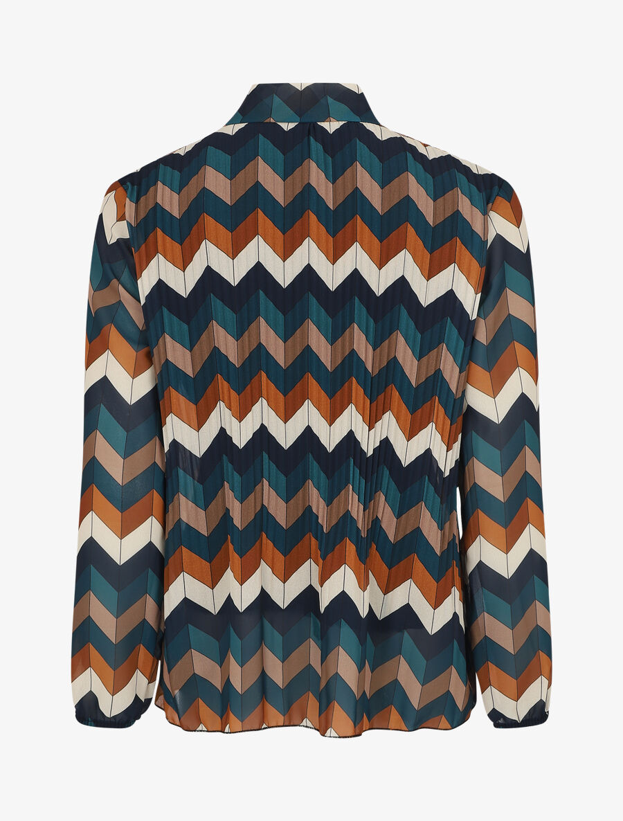 Blouse lavallière plissée imprimé zig-zag - Bleu canard - 2