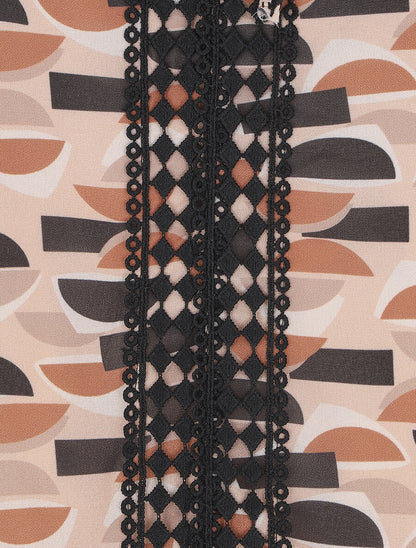 Top fluide imprimé graphique à liens - Beige - 3