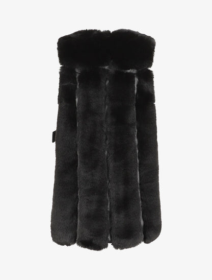 Manteau en fourrure synthétique sans manches - Noir - 2