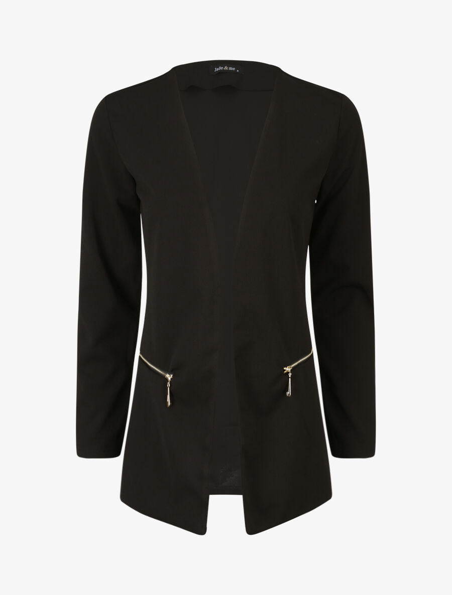 Veste fluide à poches zippées et col droit - Noir - 4