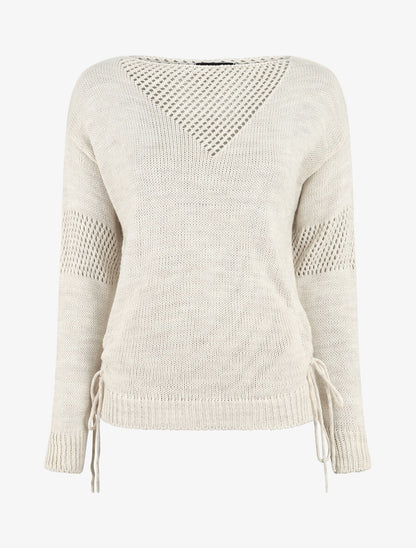 Pull droit uni à liens - Beige - 1