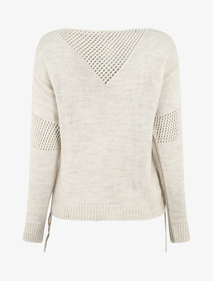 Pull droit uni à liens - Beige - 2