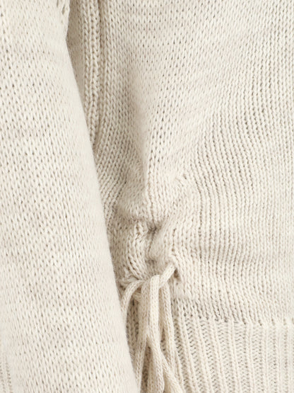 Pull droit uni à liens - Beige - 3