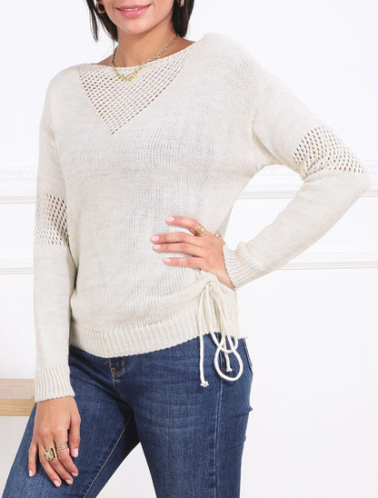Pull droit uni à liens - Beige - 4