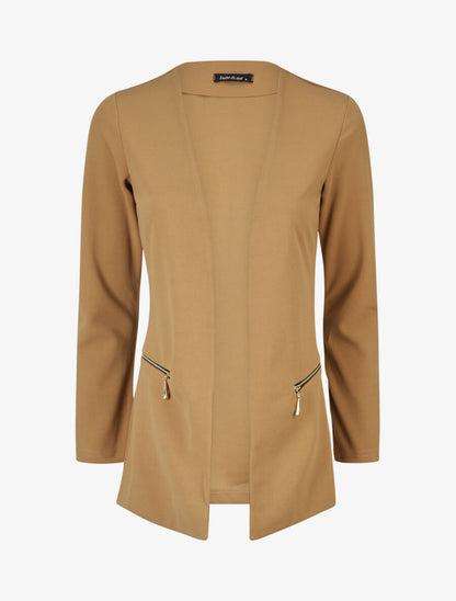 Veste fluide à poches zippées et col droit - Beige - 4