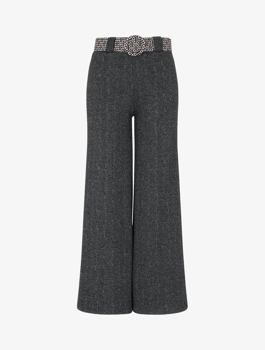 Pantalon taille haute ample effet laine - Gris chiné - 1