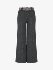 Pantalon taille haute ample effet laine - Gris chiné - 1