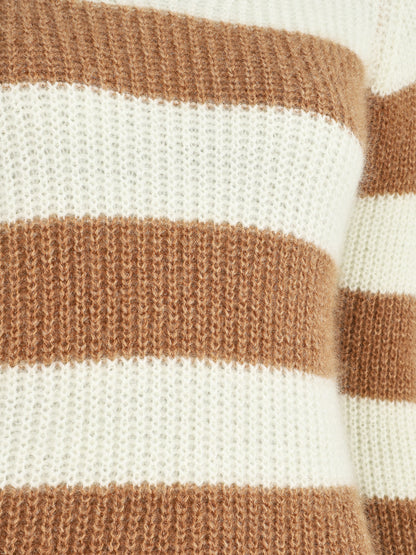 Pull duveteux à rayures et col V - Camel - 3