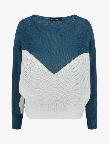 Pull motif V irisé - Bleu canard - 5