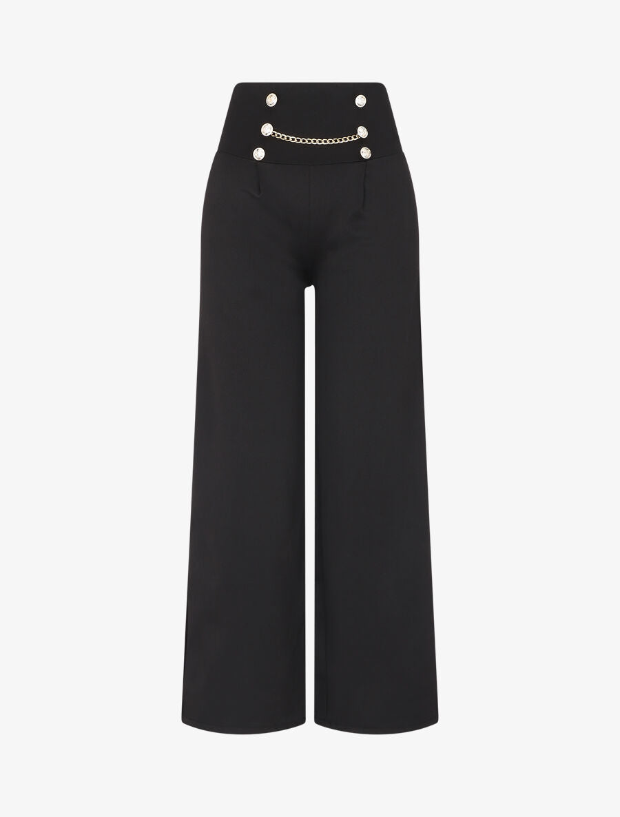 Pantalon style pons fluide uni - Noir - 1