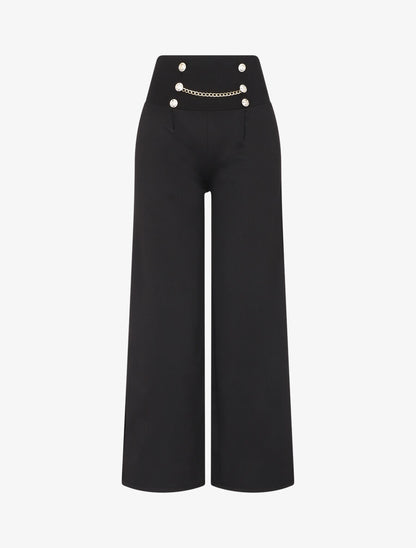 Pantalon style pons fluide uni - Noir - 1