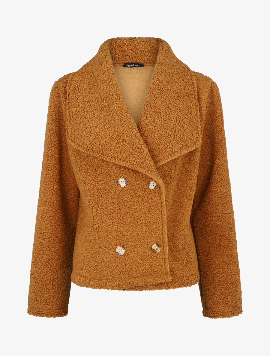 Manteau court en maille bouclette - Camel - 1